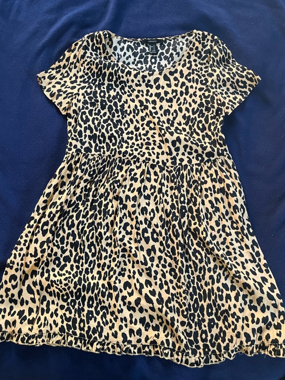 Leopard Print Short Sleeve Peplum Dress - Black & Tan